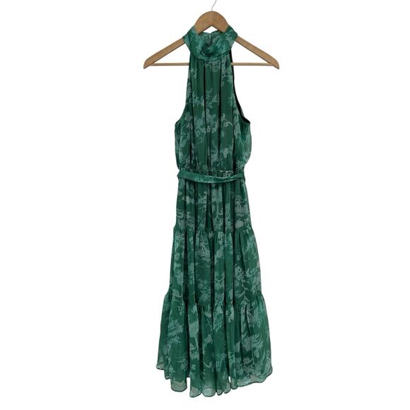 Lulus Green Floral Tiered Racerback Midi Dress XS Flowy Romantic - Picture 1 of 5